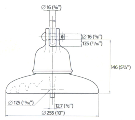 Aisladores de suspensión a horquilla - ALSH - Modelo MN12A Suspension insulators clevis & tongue type - ALSH - Model MN12A